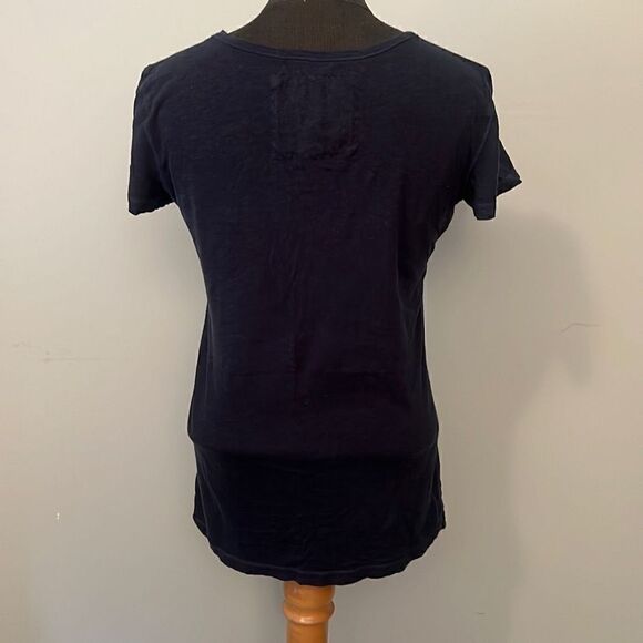 Abercrombie & Fitch Women's Navy Blue Cotton Plunging V Neck Shirt - Picture 4 of 7